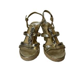 Kelly and Katie Espadrille Wedge  Gold  Gemstones  Size 7 1/2  **Gently Used**